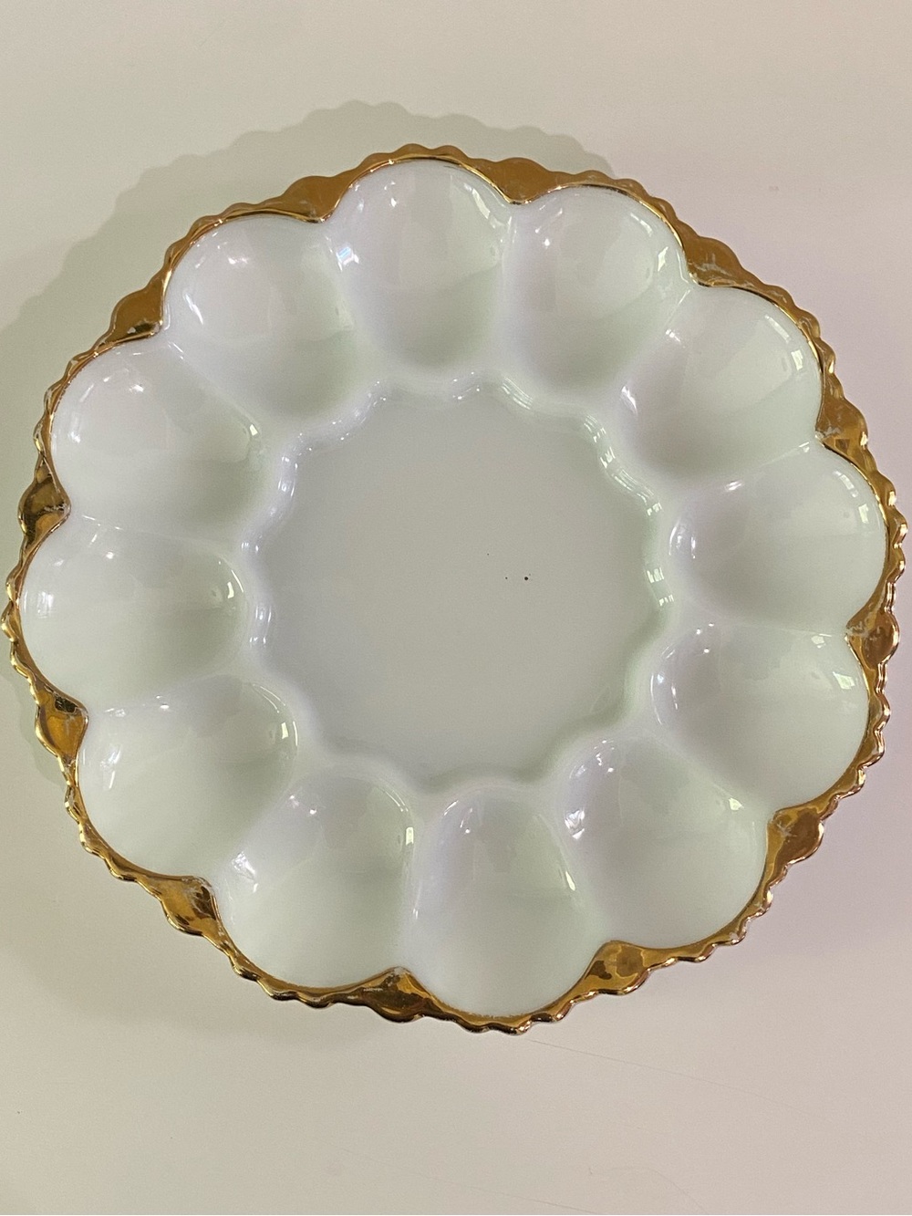 Vintage Anchor Hocking Fire-King Deviled Egg Platter Tray with Gold Rim